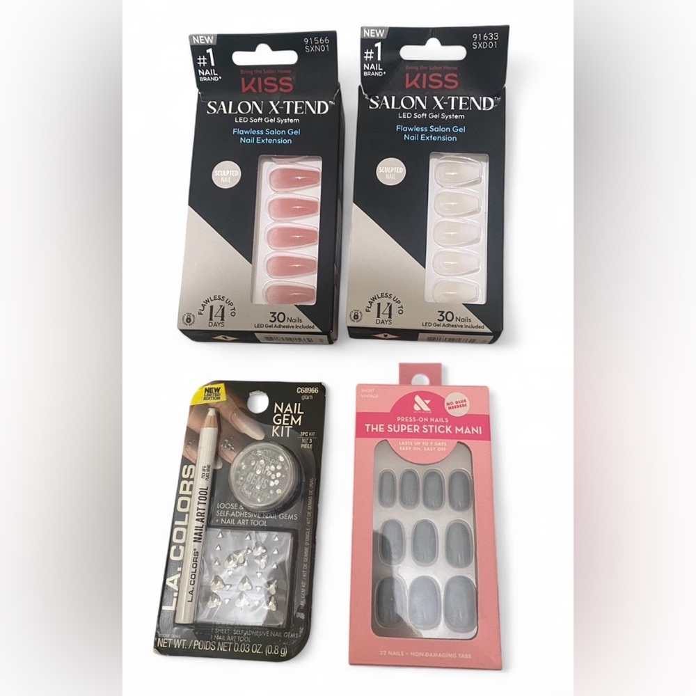 KISS Salon X-Tend LED Soft Gel Extensions & Press-On Nails Bundle + Nail Gem Kit